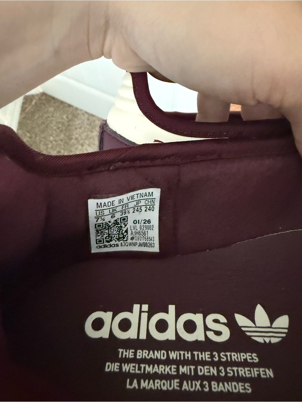 adidas Maroon Mary Jane Flats with White Stripes - Picture 5 of 5